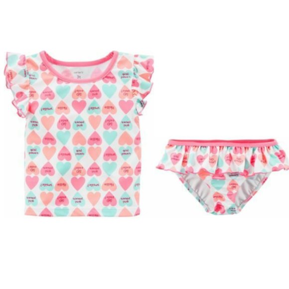 Carter's Toddler Girls 2-PC Power Swim Set Heart UPF 50+ Lined Swimwear … - Picture 1 of 5